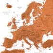 Europe - Highly Detailed Vector Map of the Europe. Ideally for the Print Posters. Terracotta Brown Orange Beige Colors. Relief Topographic