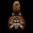 A graphic, color image of a running fluffy cat on a black background. 