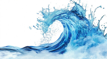 Wall Mural - Water wave isolated on white background, blue water splashing in the air with copy space for design element. Water splashes and liquid flow.