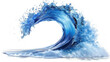 Water wave isolated on white background, blue water splashing in the air with copy space for design element. Water splashes and liquid flow.