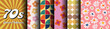 1970s-Inspired Collection: Seamless Retro Patterns for Fashion and Textiles, Featuring Vintage Boogie-Era Graphics and Contemporary Blossom Designs