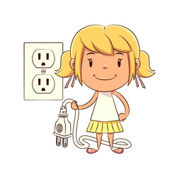 Wall Mural - Girl unplugging electric plug, save, energy, concept, design