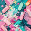 Picture this: Chewing gum as a remedy for quitting smoking, abstract visual experience illustration, promoting positivity amidst toxicity, Embrace pink and turquoise hues