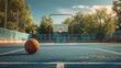 Basketball league poster with ball and hoop on the court, sports event advertisement