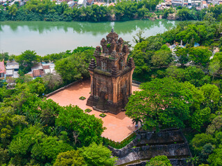 Wall Mural - Aerial view of Nhan temple, tower is an artistic architectural work of Champa people in Tuy Hoa city, Phu Yen province, Vietnam