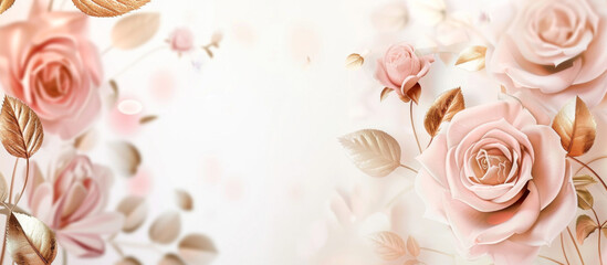 Wall Mural - Flowers composition. Frame made of rose flowers on white background. Flat lay, top view, copy space. Mother's day background.