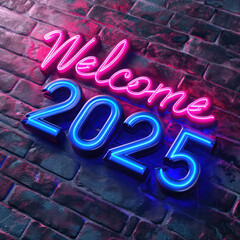 Welcome 2025 neon light graphic for use 