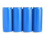 Fototapeta Kuchnia - Energy drinks in blue cans isolated on white