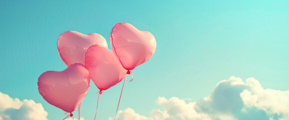 Wall Mural - Valentines day or mother's day background with heart shaped balloons in the blue sky

