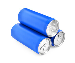 Poster - Energy drinks in blue cans isolated on white