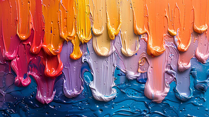 Wall Mural - Colorful acrylic paint dripping with liquid drops