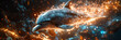 A dolphin is swimming in a sea of fire
