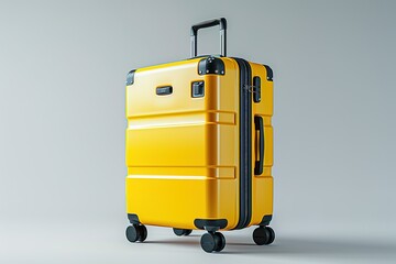 3d render of yellow suitcase on wheels isolated on white background