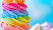 Close-up of colorful ice creams in rainbow colors