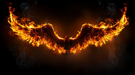 Wall Mural - A fiery winged bird with smoke in the background