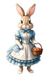 rabbit in cute dress holding a basket isolated on transparent background