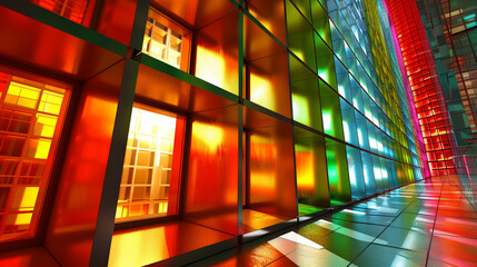 Wall Mural - A colorful building with many windows and a glass wall