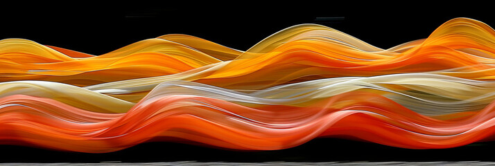 Wall Mural - A series of orange and white waves are shown in a black background