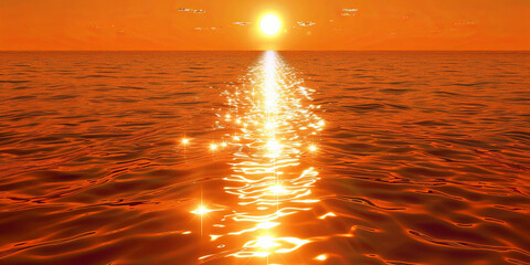Poster - The sun is setting over the ocean, casting a warm glow on the water