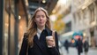 © Suleyman - A woman walks to work with a cup of coffee in hand. She is dressed professionally and looks confident.