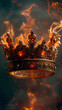 Concept of a monarchy in ruins, crown of the king or queen on fire