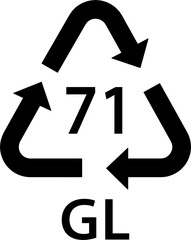 Wall Mural - glass recycling code GL 71, clear glass symbol, ecology recycling sign, identification code, package waste black fill icon