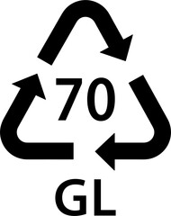 Wall Mural - glass recycling code GL 70, mixed glass recycle symbol, identification code, black filled icon