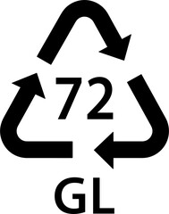 Wall Mural - glass recycling code GL 72, brown glass symbol, ecology recycling sign, identification code, package waste black filled icon