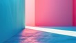 © Thor.PJ - An abstract virtual reality scene in blue and pastel pink, symbolizing life's budget contrasts. Minimalist design with negative space