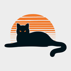 cat of retro sunsets in 80s and 90s style. Abstract sun at beach background with sunny vector and t-shirt design