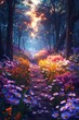 In a dark forest, bright flowers illuminate exaggerated contrasts as nocturnal animals peer out