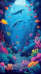 Wall Mural - A colorful underwater scene with a variety of fish
