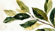 Leaves drawn with oil paint on a white background. Dark green and dark beige leaves in details and expressive lines in oil paint.