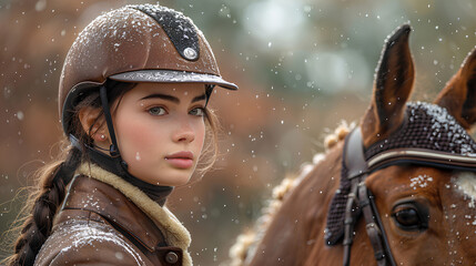 Young woman dedicated to the Olympic and professional sport of horse riding,