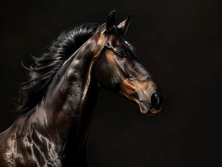 Naklejka na meble Portrait of beautiful horse, Portrait of beautiful horse on black background.