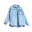 Denim long sleeve buttoned shirt isolated on white. Sport style female clothes.Jean jacket.