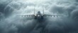 Military aircraft in tactical ascent, shrouded by cloud cover