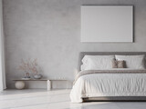 Fototapeta  - Blank poster in modern bedroom, minimalism interior design, 3d illustration.