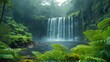 A roaring waterfall surrounded by lush greenery. AI generate illustration