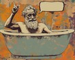 An artistic rendition of Archimedes in a bathtub, with the famous Eureka exclamation in a speech bubble