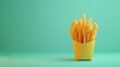 french fries A illustration against pastel pastel green background with copy space for text or logo, beautifully illuminated by studio lighting 
