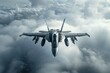 Combat jet on surveillance, overcast skies of tension