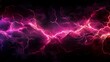 Thunder and thunderstorm against the background of a black sky. Pink lightning strike. Powerful electric flash. Energy of nature.
