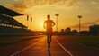 thoughtful athletic man training for sports competition in stadium at sunset determination and endurance creative silhouette