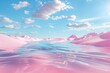A pink and blue sky with clouds and a body of water