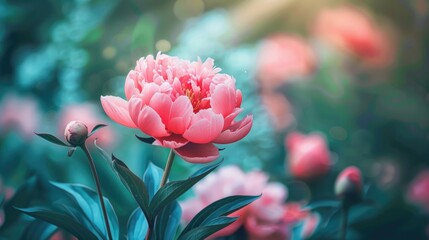 Sticker - Peony Flower in a Pink Garden