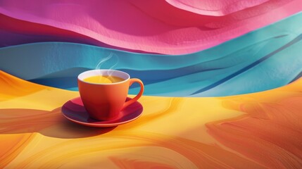 Sticker - Hot beverage on a vibrant backdrop