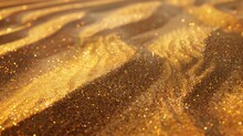 Gold Shine Of Sand. Golden Shimmer Background Texture. Shiny Liquid Particles. Bright Dusty Grainy Wave. Template For Cosmetics And Beauty Design.