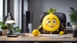 Deputy with a cheerful lemon character, seated at the office table