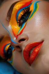 Poster - Close-up of woman's face with vibrant makeup, suitable for beauty and fashion concepts